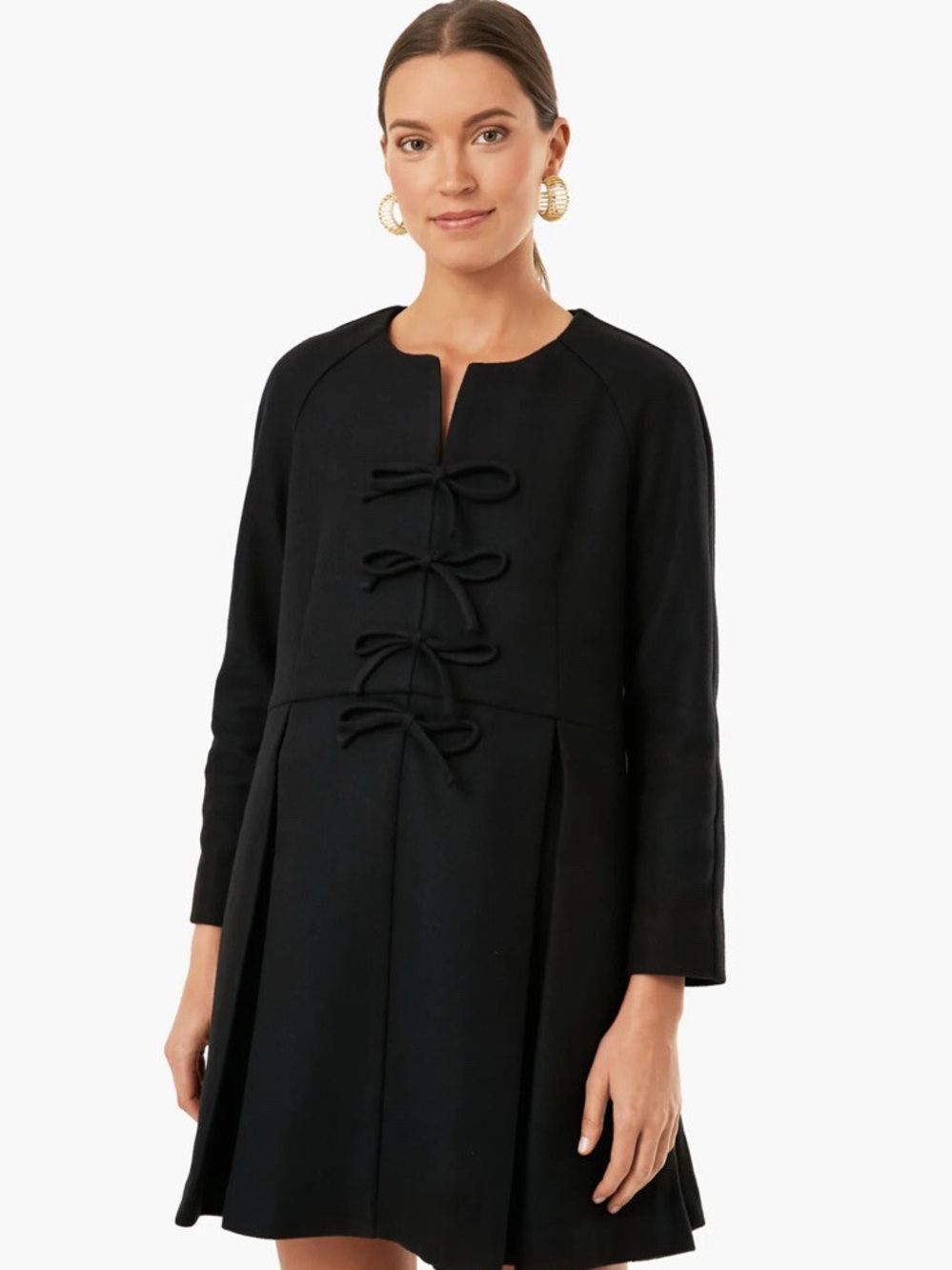 Tuckernuck Blair Black Bow-Accent Coat Dress Size Large - Picture 1 of 10
